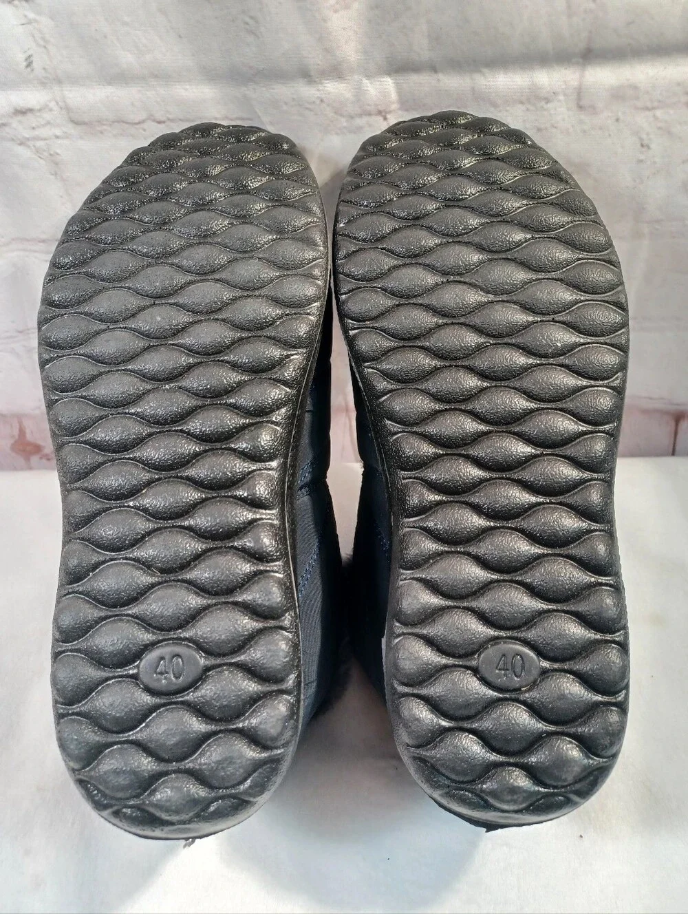 bj women's navy gray quilted faux fur lined winter ankle boots size 9M 40